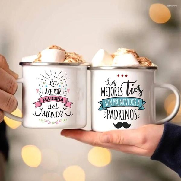 Canecas Madrinha Padrinho no Mundo Imprimir Caneca Esmaltada Amigo Bebidas Xícara de Café Ideia de Acampamento Presente para Madrina Padrinos