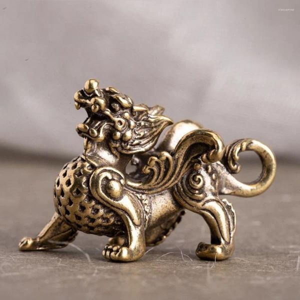 Estatuetas decorativas de bronze chinês qilin dragão estátua estatueta para riqueza prosperidade boa sorte fengshui ornamentos vintage decoração para casa