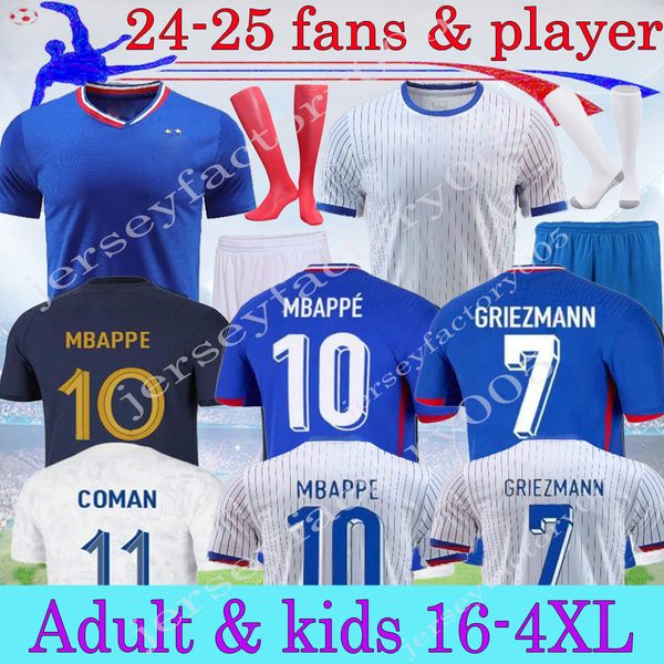 Football Trikot 24 25 Benzema Mbappe Soccer Trikots Spielerversion Griezmann Pogba 2024 Französisch Coupé du Monde Nationalmannschaft Francia Giroud Fans Kante Shirts