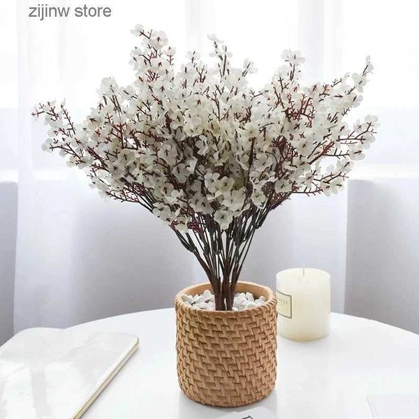 Finto verde floreale Gypsophila seta fiori di pesco bouquet fiori artificiali 5 forchette 7 colori piccole piante grappoli bonsai per la decorazione domestica di nozze Y240322