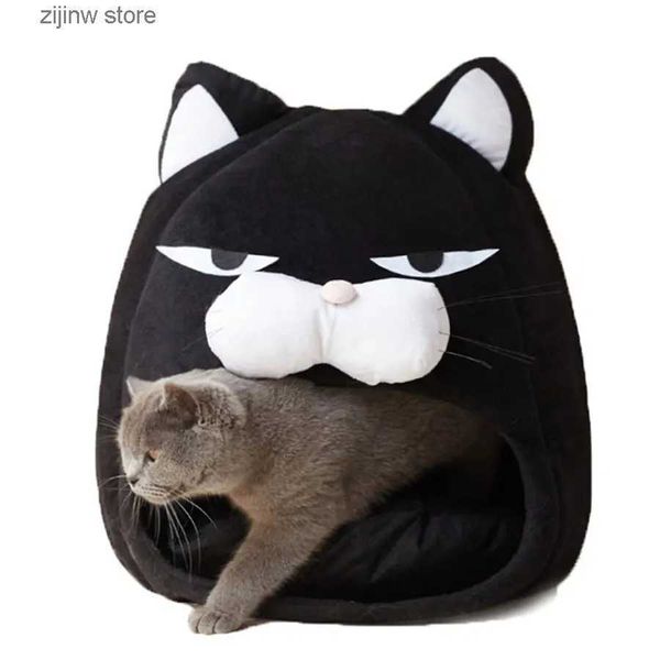 Camas de gato Móveis Cama de gato de desenho animado lã fofa casa de estimação cachorrinho gato quente macio gato buraco tenda fundo impermeável saco de dormir suprimentos para gatos Y240322