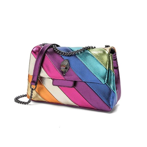 Hochwertige Kurt Geiger UK Regenbogen-Patchwork-Geldbörse, Adler-Metall-Schulterhandtasche, bunte Nähte, Umhängetasche für Damen 240314