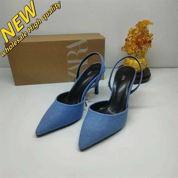 Cheap Store 90 % Rabatt auf den Großhandel Za 2024 Sommer Damenschuhe Blue Denim Spitz High Heel Slim Sandalen Wrapped Back Hollow Muller