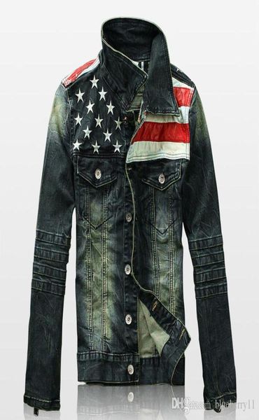 Men039s jaquetas dos homens denim outerwear bandeira americana masculino do velho azul motocicleta jeans jaqueta casaco homem moda slim9545566