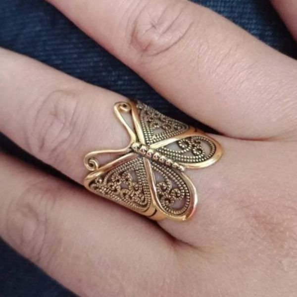 2024 novo vintage borboleta aberta 14k anel de ouro para as mulheres moda casamento anéis de noivado acessórios da menina jóias presentes festa