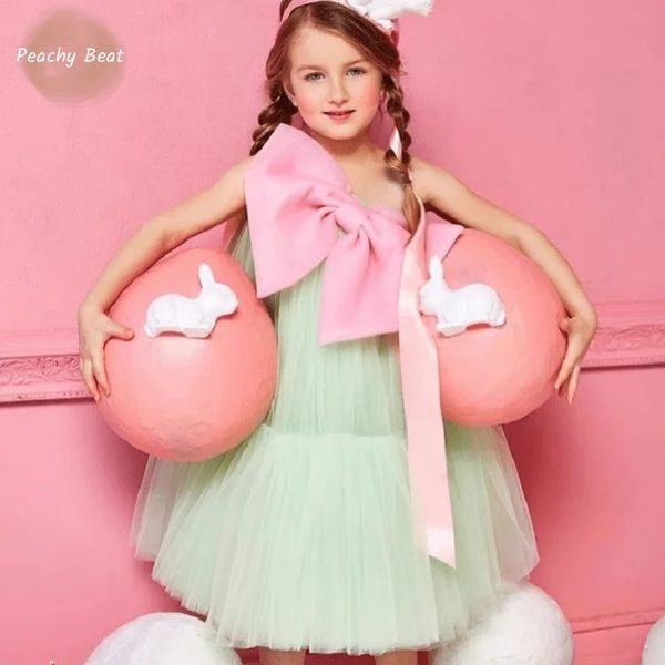 Mode Baby Mädchen Prinzessin Tutu Kleid Kleinkind Kind Teen Off Schulter Tüll Vestido Große Schleife Party Pageant Geburtstag Kleider 212Y 240318