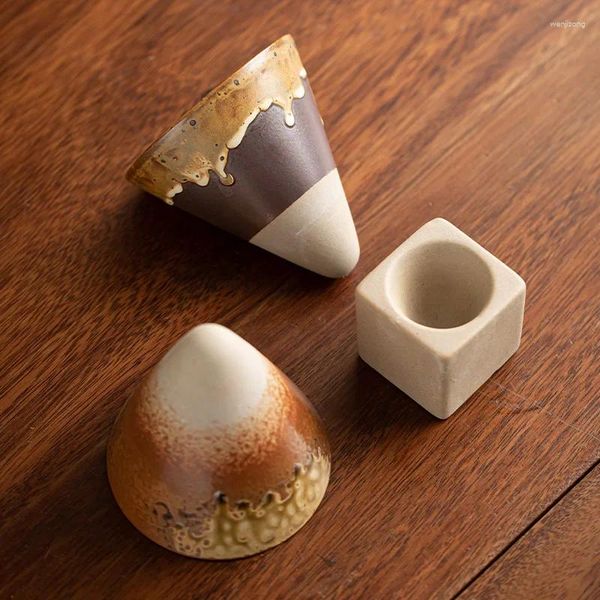 Кружки креативные INS конусная кофейная чашка печь для обжига ретро грубая керамика латте тянуть цветок керамическое мороженое