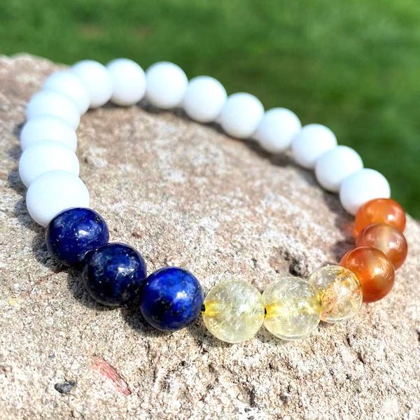 MG2103 Bracciale con perle di conchiglia bianca da 8 mm Corniola Citrino Lapislazzuli Bracciale Nuovo design 3 Chakra Protezione energetica da polso Mala