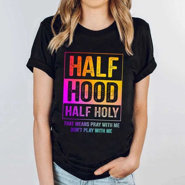 Женская футболка с полусакральным принтом, женская модная футболка с буквенным принтом и круглым вырезом, повседневная футболка в стиле Харадзюку, летняя женская футболка в стиле хип-хоп 240323