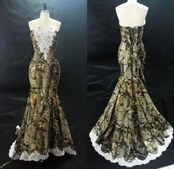 Clássico camuflagem vestidos de casamento vestido sereia querida com renda branca applique lantejoulas espartilho volta real vestidos de noiva 4883174