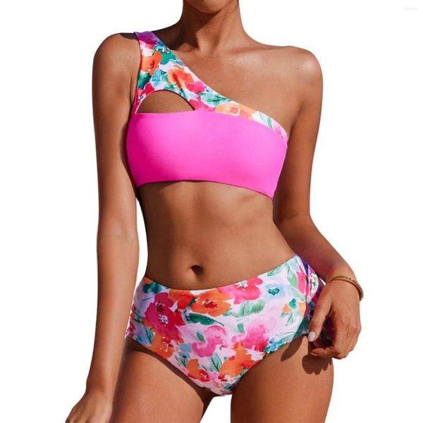 Damen-Badebekleidung, Bikini-Sets, wendbar, mit Ausschnitt, One-Shoulder-Oberteil und mittellangen Damen-Badeanzügen, Bügel, lange Boardshorts