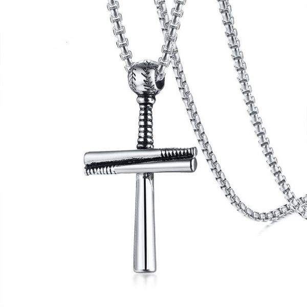 Hip Hop Baseball Kreuz Anhänger Halskette Edelstahl Ball Bat Kette Männer Collares 24 Für Jungs Sport Schmuck PN-1096251S