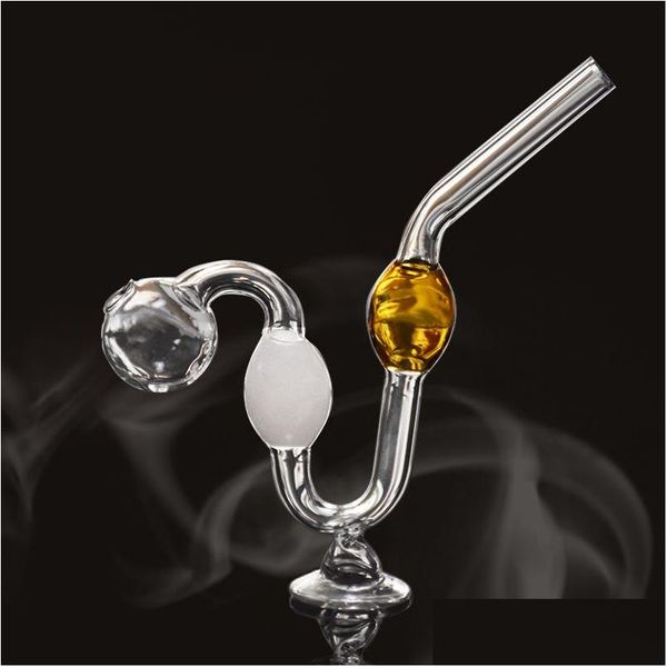 Rauchpfeifen Colorf Serpentine Ölbrenner Rohr Tragbare Glaswasserschale Dicke Pyrex Downstem Rig Runde kleiner Topf Bubbler Tabak OT9IF