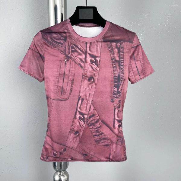 Mulheres Camisetas 2024 Verão Moda Mulheres Imprime Alta Strecth Casual T-shirt Feminino Chic Tank Tops Tee 2 Cor Ddxgz2 2.20