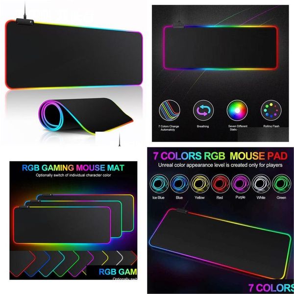 Коврики для мыши Подставки для запястья Игровой коврик Rgb Компьютерный геймер Коврик для мыши с подсветкой Большой резиновый коврик с защитой от скольжения Большой компьютер для ноутбука Прямая доставка Компьютеры Otovj