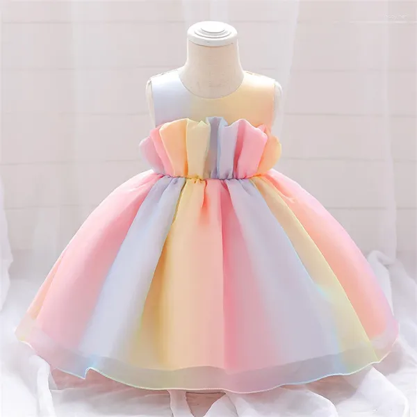 Платья для девочек, платье принцессы для младенцев для девочек, 1-й год, день рождения, свадебное платье с цветочным принтом, детский костюм для крещения