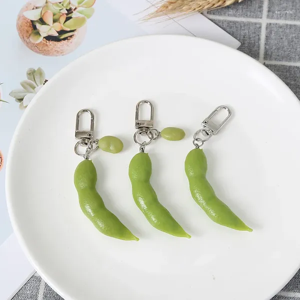 Chaveiros bonito ervilha feijão soja edamame comida chaveiro chaveiro para mulheres homens presente declaração criativa diversão carro airpods caixa saco encantos trinket