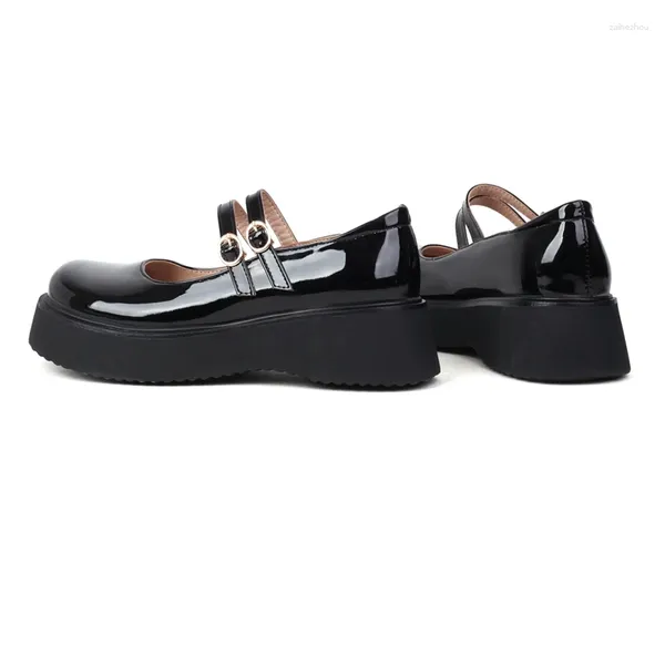 Sapatos casuais primavera mulheres apartamentos moda plataforma plana preto branco cunha mocassins tiras de couro patente mary janes meninas tamanho grande