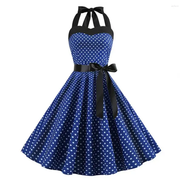Lässige Kleider Vintage Pin-up-Kleid Elegantes Neckholder-Midikleid mit Schnürdetail Retro-Punktdruck Damen ärmelloser A-Linie-Abschlussball für A
