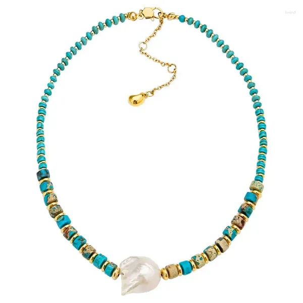 Ciondoli Collana in pietra colorata naturale per le donne Grandi perle barocche Gioielli di moda per feste Collane di perline in metallo color oro OEM