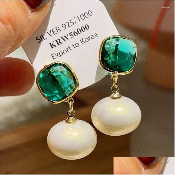 Baumeln Kronleuchter Ohrringe Frühling Farbe Grün Kristall Shell Perle Chic Design Einfache Mädchen Süße Eardrops Drop Lieferung Schmuck Otdt2