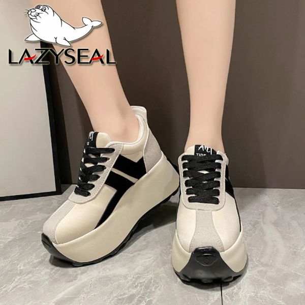 Сапоги Lazyseal Platform Boots Женщины 7,5 см высотой женские туфли обувь шнурок весенняя осенние кроссовки Крентные кроссовки Клин белые повседневные туфли