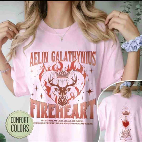 T-shirt das mulheres Aelin Galathynius Fireheart slogan das mulheres T-shirt Crown Love Magic Deer Magic Tome Sword Retro Impresso Womens Shirt 240322
