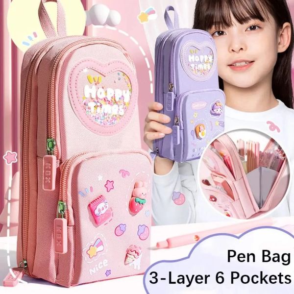 Большой вместительный школьный рюкзак, пенал, корейский холщовый пенал Kawaii для детей, студенческих канцелярских принадлежностей, 240314