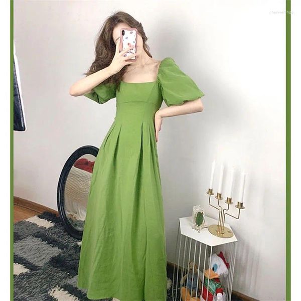 Vestidos de festa abacate verde vestido feminino 2024 verão francês bellflower longo feminino moda retro design sentido cintura fina