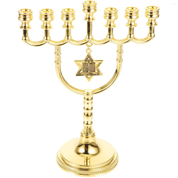 Titulares de vela sete cabeças castiçal titular alto menorah mesa de jantar display menorahs para chanukah feriado metal hanukkah