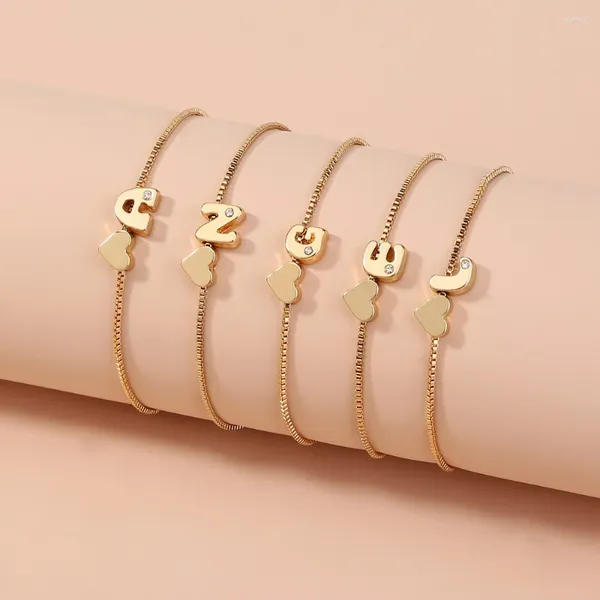 Link Armbänder Mode Mädchen Gold Farbe 26 A-Z Buchstaben Name Herz Armband Armreif Initiale Alphabet Charms Box Kette für Frauen Geschenke
