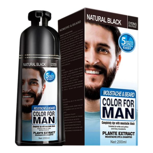 Shampoo de tintura permanente para barba, ferramentas para remoção de barba branca e cinza, shampoo para homens, 200ml