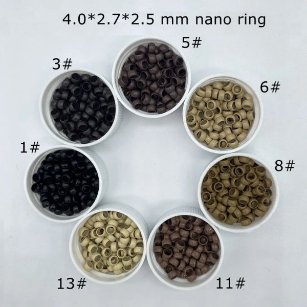 Tubos 3000 pçs/lote 4.0*2.7*2.5mm preto nano micro anéis de cobre micro contas para nano anel extensões de cabelo 7 cores em estoque