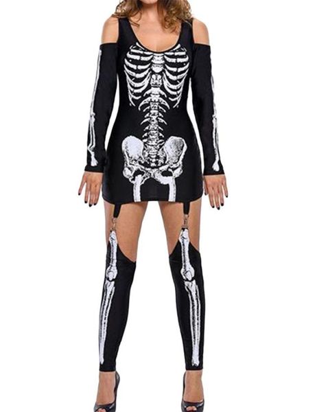 Abiti casual Costume di Halloween da donna a maniche lunghe Abito stampato scheletro con calzeCasual6269439