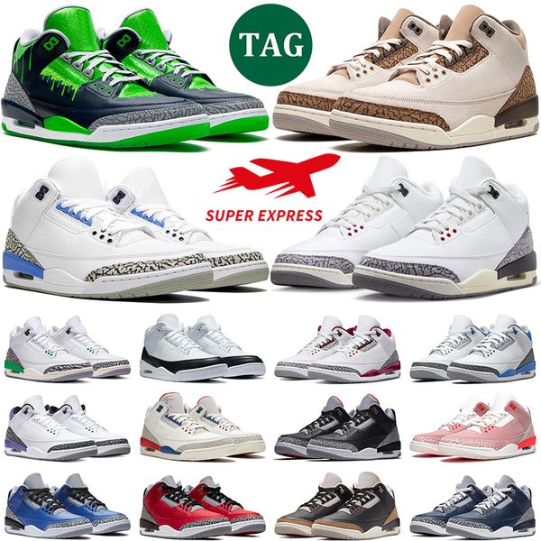 3 White Cement Reimagined 3s Herren-Damen-Basketballschuhe Palomino Hide N Sneak Sport Blaue Herren-Sportsneaker, Größe 5,5–13