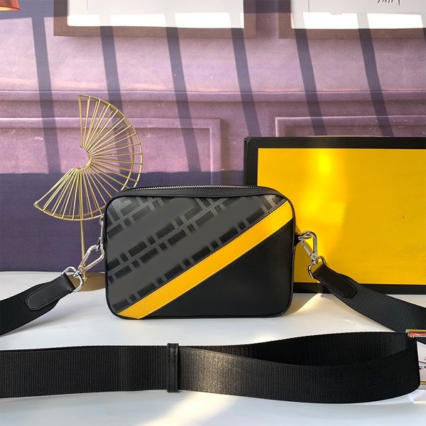 Designer sacos de ombro luxo preto com fecho zíper amarelo corpo cruz alta qualidade f7m0286 moda casual bolsa d0073