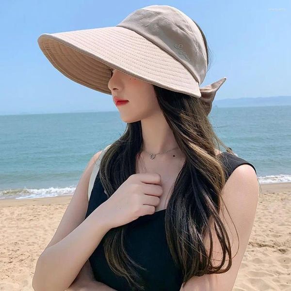 Ampla borda chapéus grandes beirais guarda-sol vazio chapéu mulheres proteção solar ajustável cem tomar capa rosto acessórios de verão