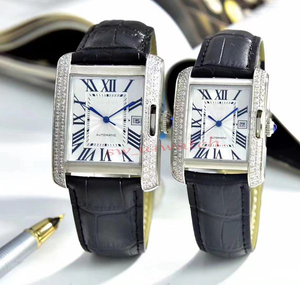 Top-Marken-Tankuhren für Herren und Damen, quadratisches Gehäuse, Lederarmband, automatische mechanische Uhr, Datumsuhr, Modemarke, Damenbekleidungsuhr, Designer-Uhren im Großhandel