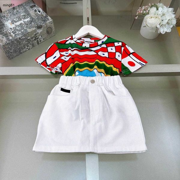 Marka Kids Trailtsuits Prenses Elbise Beden 90-150 Cm Bebek Giysileri Renk Tasarımı Kızlar T-Shirt ve İmitasyon Keten Malzeme Etek 24Mar