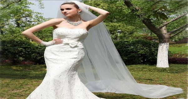 Novo estilo de uma camada 3m branco marfim véus de noiva tule com pente comprimento catedral véus de casamento4526317