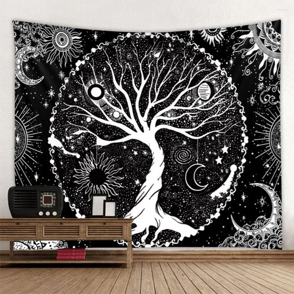 Arazzi Cielo stellato Albero Tappeto della vita Appeso a parete Sole e luna Mandala Decorazione Panno Soggiorno Camera da letto Estetica