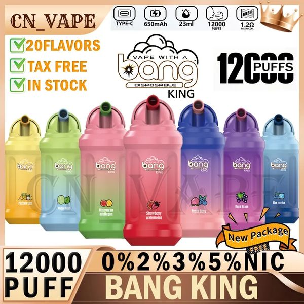 Bang king 12000 baforadas descartáveis ​​e cigarros vape dispositivo 650mAh bateria 23ml pré-preenchido stick