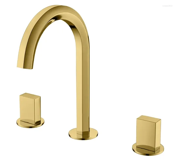 Banyo lavabo muslukları en kaliteli altın pirinç musluk moda tasarımı 3 delik 2 kulplar lüks bakır altın sanatsal havza mikseri