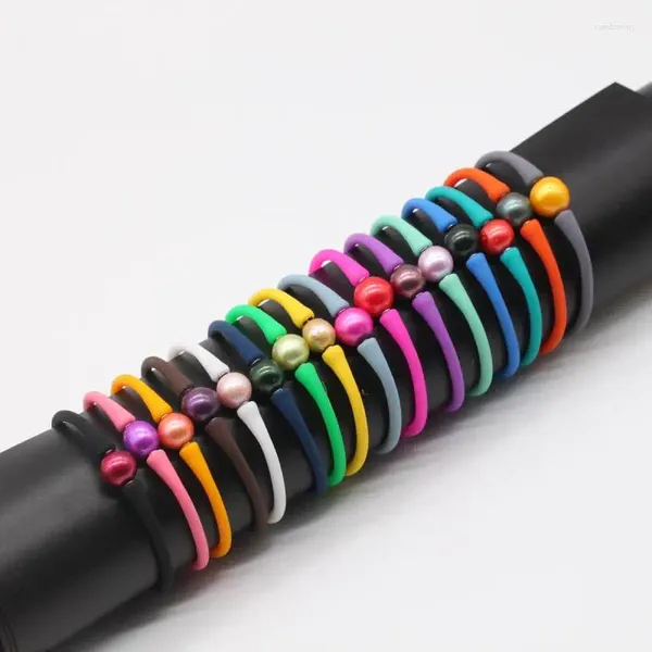 Link pulseiras coloridas mulheres corda elástica edison pérola cultivada em água doce elástica 28 cores pérolas xk21