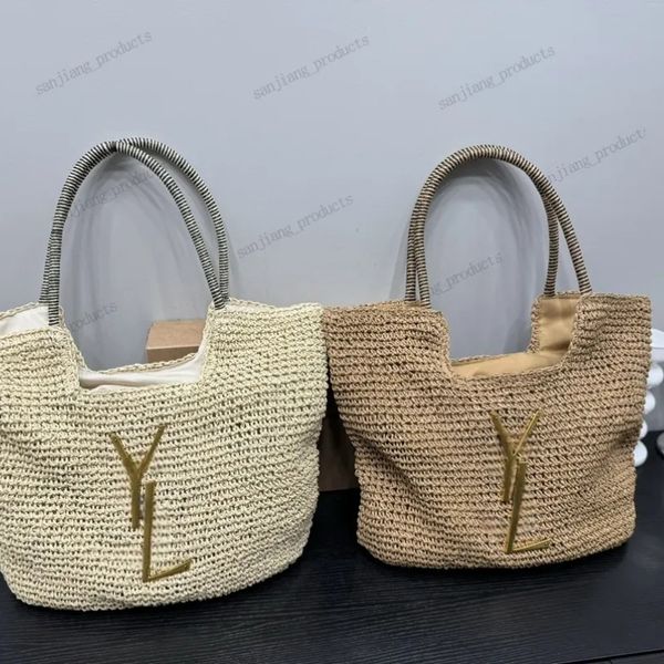 2024 New Beach Bag Designer lässig Rattan große Kapazität Totes Wicker Woven Women Handtaschen Sommer Beach Bali Stroh Raffia Häkelbeutel Lady Reisen Großkorb Geldbörse