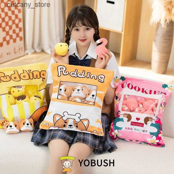 Doldurulmuş Peluş Hayvanlar Kawaii Hayvan Topları Puding Candy Torba Yastığı Peluş Peluş Sakura Tavşan Dinozor Domuz Chick Penguen Nap Plushie L240322