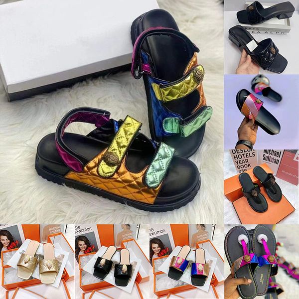 Lady Room Kurt Geiger Ayakkabı Kadınlar Düz Bottom Londra Terlikleri Gökkuşağı Sandal Tasarımcı Sandaletler Moda Kafa Kafa Kakma Elmas Termeri Yaz Düz Lüks