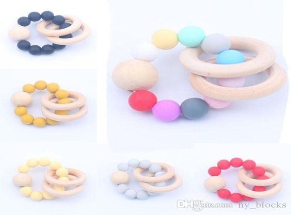 04 chocalho de madeira brinquedos coloridos silicone mordedor natural bebê exercício dedos acessórios infantis anel jogar dentição brinquedos de saúde tee7902627