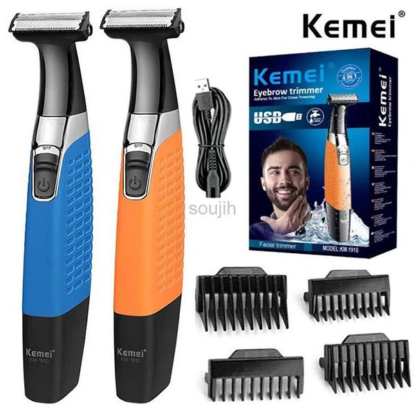 Barbeadores elétricos Kemei barbeador elétrico recarregável aparador de barba masculino com lâmina adicional máquina de barbear lavável 100-240V KM-1910 240322