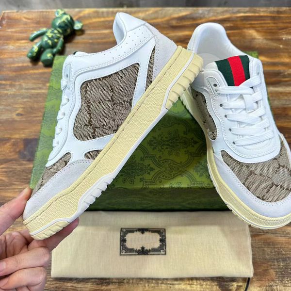 Novos homens mulheres re-web tênis designer sapatos casuais tênis de couro branco verde e vermelho web língua sapatos esportivos de alta qualidade fechamento de renda baixa ajuda sneaker